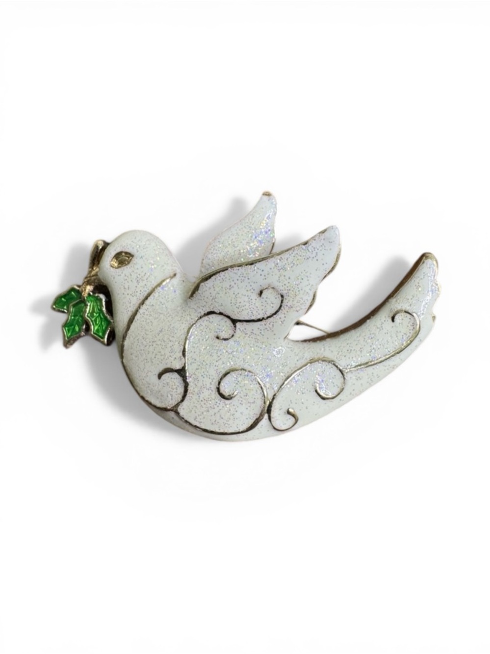 White Peace Dove Brooch Enamel Christmas Holiday Bird Pin